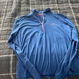 Blue Quarter-Zip Pullover with Pink Accents